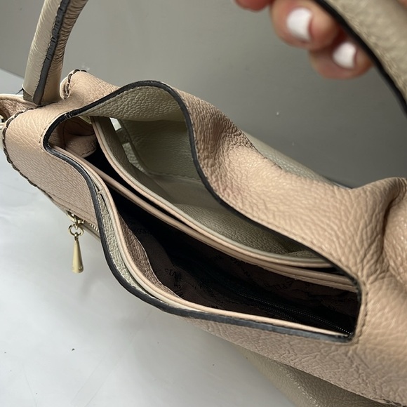 Plinio Visona Beige Peach Stone Pebbled Leather Three Way Bag - Made in Italy - Picture 16 of 16